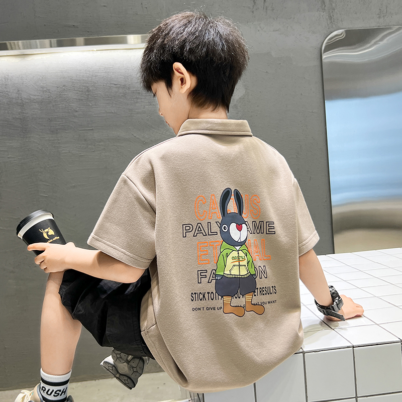 巧米兔男童短袖POLO衫夏季新款2024儿童半袖T恤休闲韩版男孩上衣