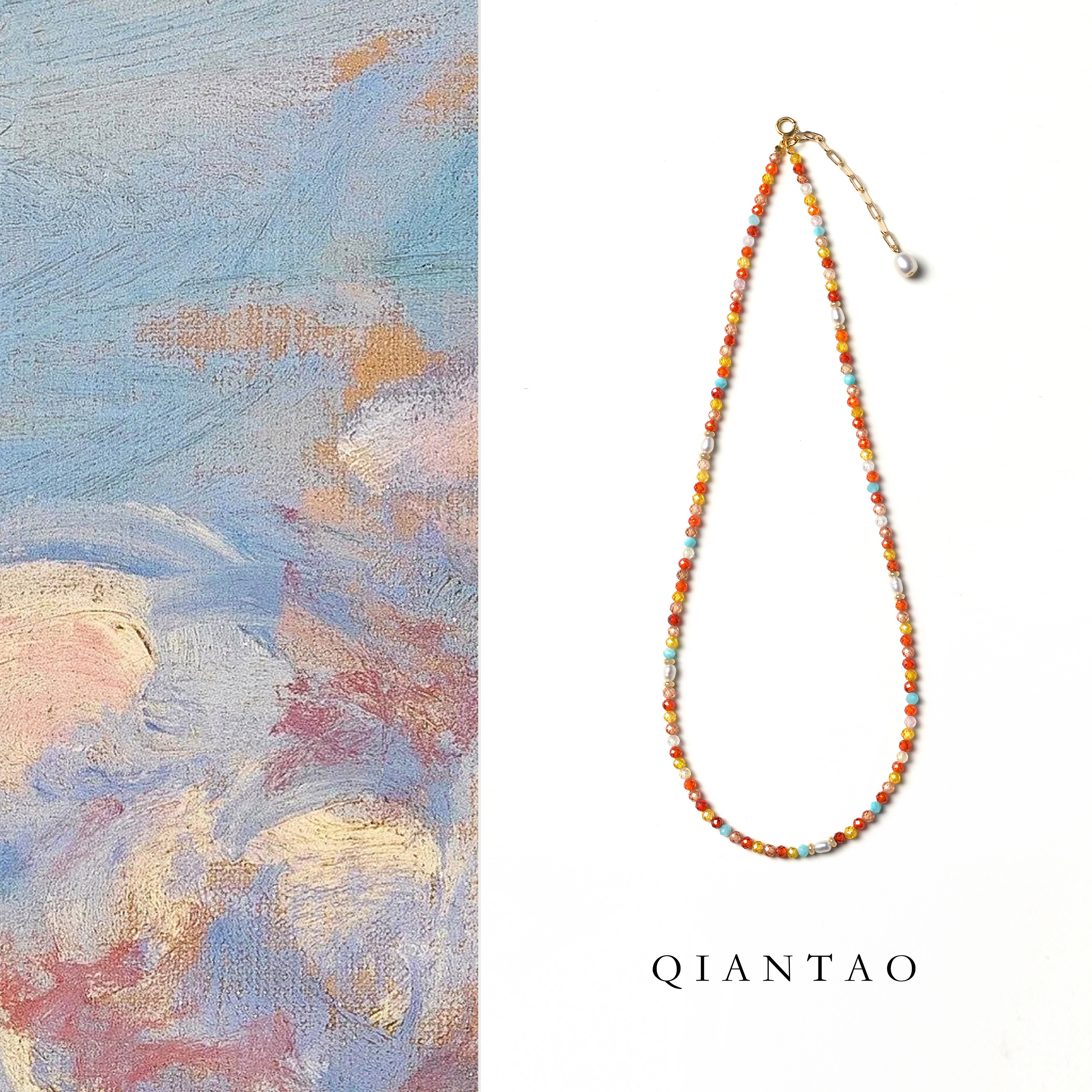 QIANTAO「青橙」原创天然水晶真珍珠项链锁骨链女生气质颈链简约