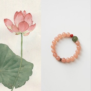 QIANTAO「清欢」原创中式天然粉玉髓南红手串和田玉转运手链礼物