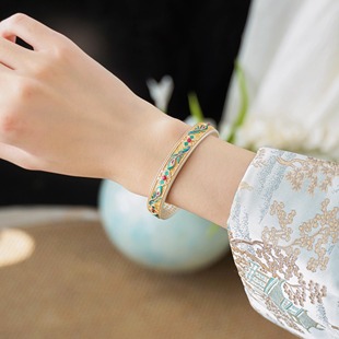 QIANTAO「绮罗」国风中式珐琅彩足银9999小众设计百搭手镯女礼物