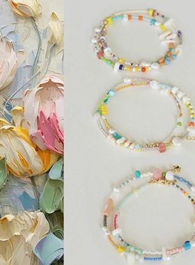 Qiantao「缤纷二」原创进口珠天然珍珠多巴胺彩色项链女礼物小众