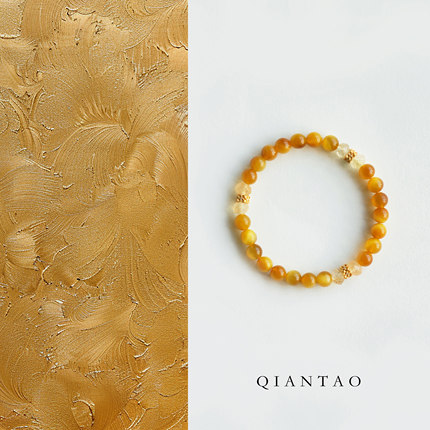 QIANTAO「映秋池」中式天然7a金虎眼黄水晶手串好运手链情侣礼物