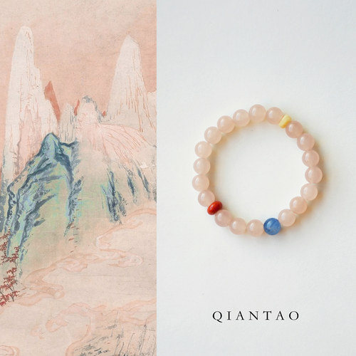 QIANTAO「花影椿莳」原创新中式天然粉玉髓南红手串女生手链礼物