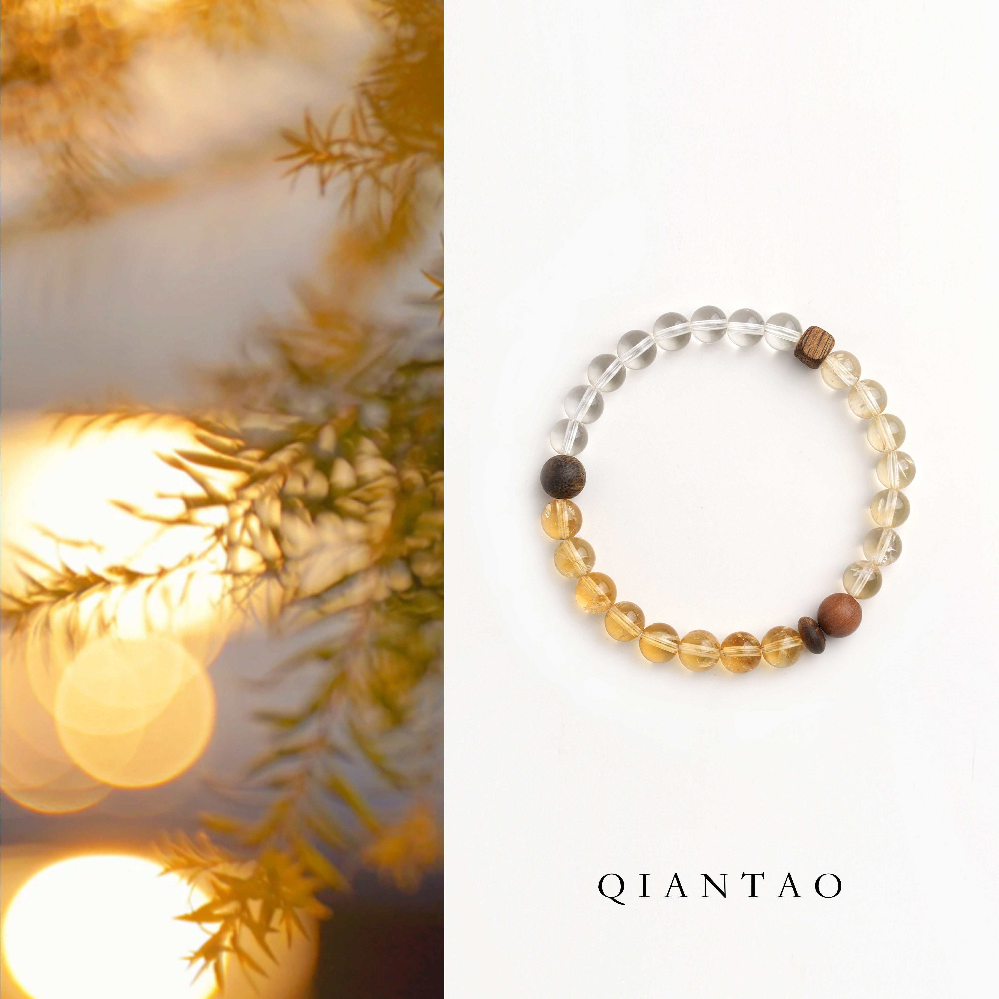 QIANTAO「杏眠」原创招财黄水晶手串好运白水晶手链转运情侣礼物
