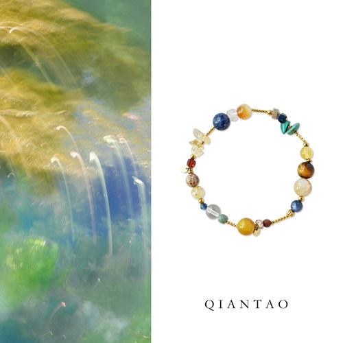 QIANTAO「苔青」原创中式天然多宝水晶事业手串招财转运手链礼物