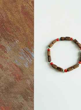 QIANTAO「椿野」天然芽庄奇楠沉香手串绿松石南红多宝情侣礼物