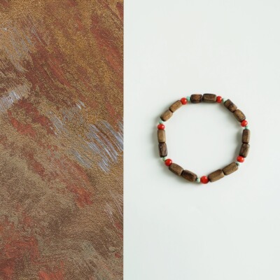 QIANTAO「椿野」天然芽庄奇楠沉香手串绿松石南红多宝情侣礼物