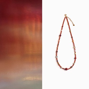 QIANTAO「朱颜」原创中式天然红玛瑙多宝项链本命年红锁骨链礼物