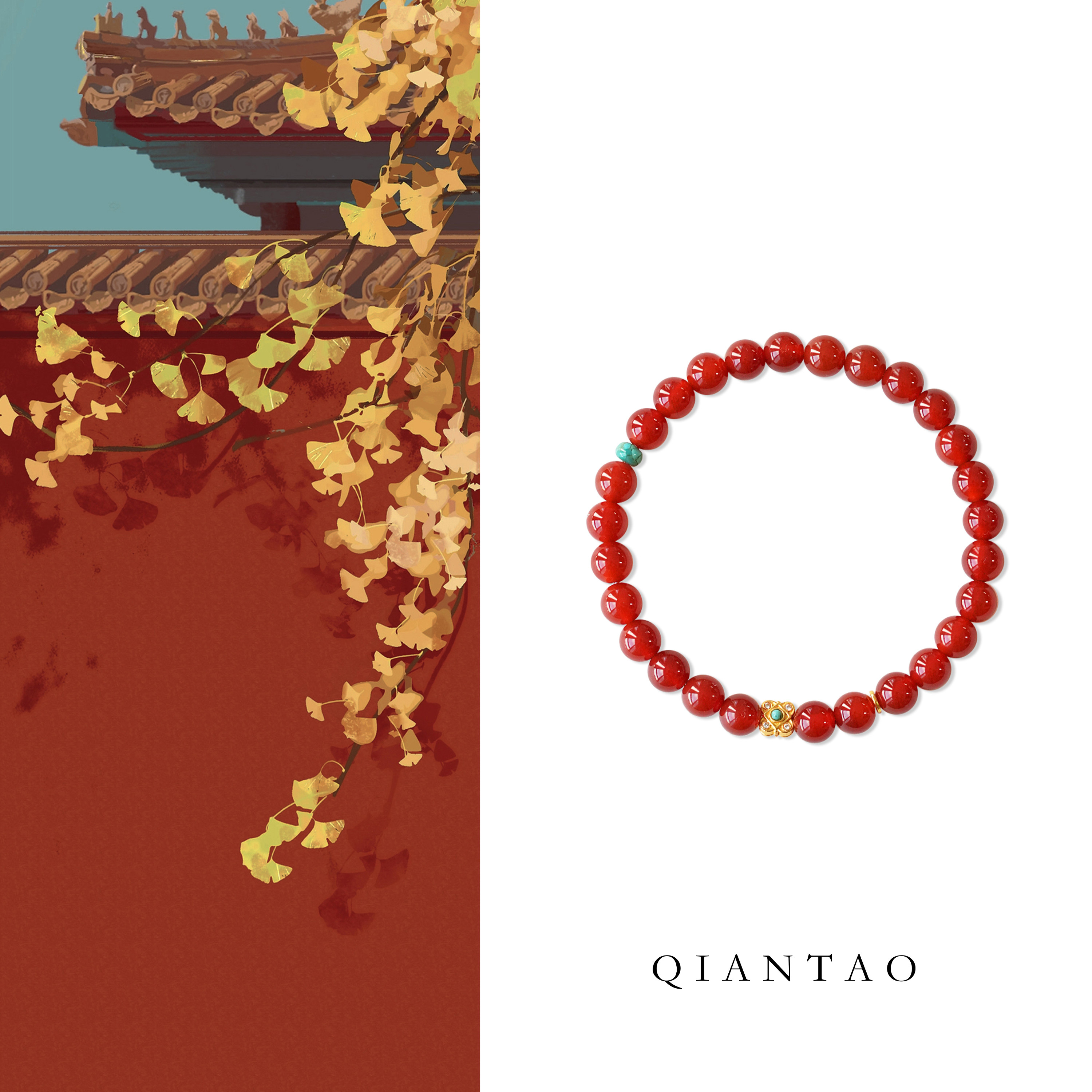 QIANTAO「夕拾」原创新中式天然红玛瑙手串情侣好运手链礼物