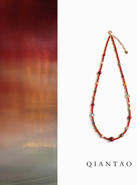 QIANTAO「朱颜」原创中式天然红玛瑙多宝项链本命年红锁骨链礼物