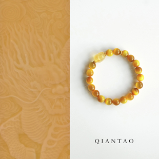 QIANTAO「天禄」中式天然金虎眼黄水晶貔貅手串好运手链情侣礼物