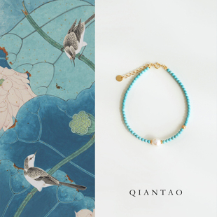 QIANTAO「山青」原创新中式天然绿松石淡水珍珠手链女生高级礼物