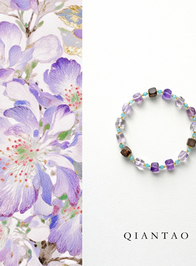 QIANTAO「紫棠」原创天然紫水晶手串天河石沉香好运水晶手链礼物