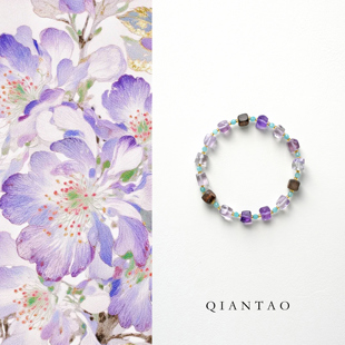 QIANTAO「紫棠」原创天然紫水晶手串天河石沉香好运水晶手链礼物