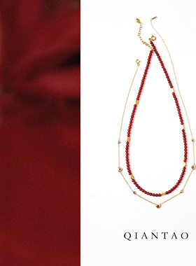QIANTAO「水华」原创中式天然红玛瑙叠戴项链本命年红锁骨链礼物