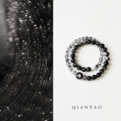 QIANTAO「梵音」天然银曜石手串黑闪灵雪花幽灵水晶手链情侣礼物