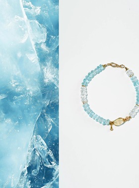 QIANTAO「蓝屿」原创天然高净体蓝托帕白水晶手链黄水晶女生礼物