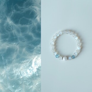 QIANTAO「玉雪」原创中式天然蓝月光海蓝宝水晶手串招财女生礼物