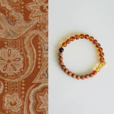 QIANTAO「珈洛」原创新中式天然琥珀檀木黄水晶手串情侣招财手链