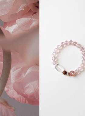 QIANTAO「蒲荷」原创天然马粉水晶银手串粉锂云母檀木手链女礼物