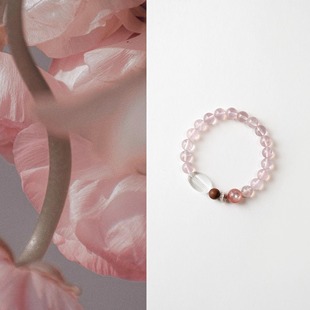 QIANTAO「蒲荷」原创天然马粉水晶银手串粉锂云母檀木手链女礼物