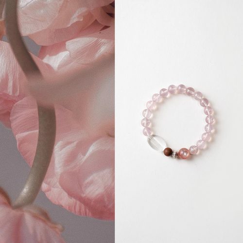 QIANTAO「蒲荷」原创天然马粉水晶银手串粉锂云母檀木手链女礼物