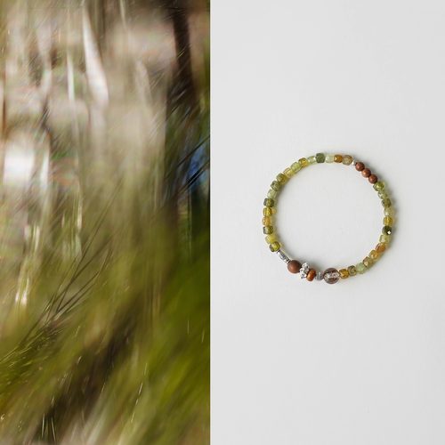 QIANTAO「椿庭」原创天然沙弗莱绿宝石水晶好运手串檀木银饰礼物