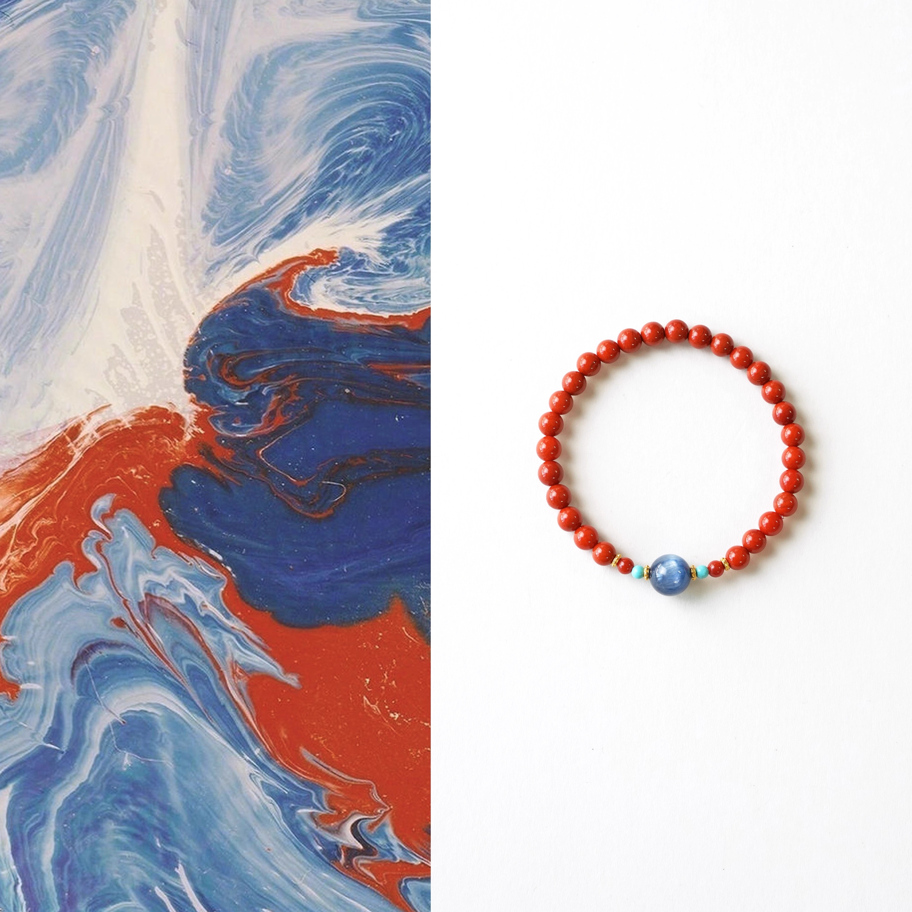 QIANTAO「云上」原创天然南红手串蓝晶石绿松石多宝手链礼物