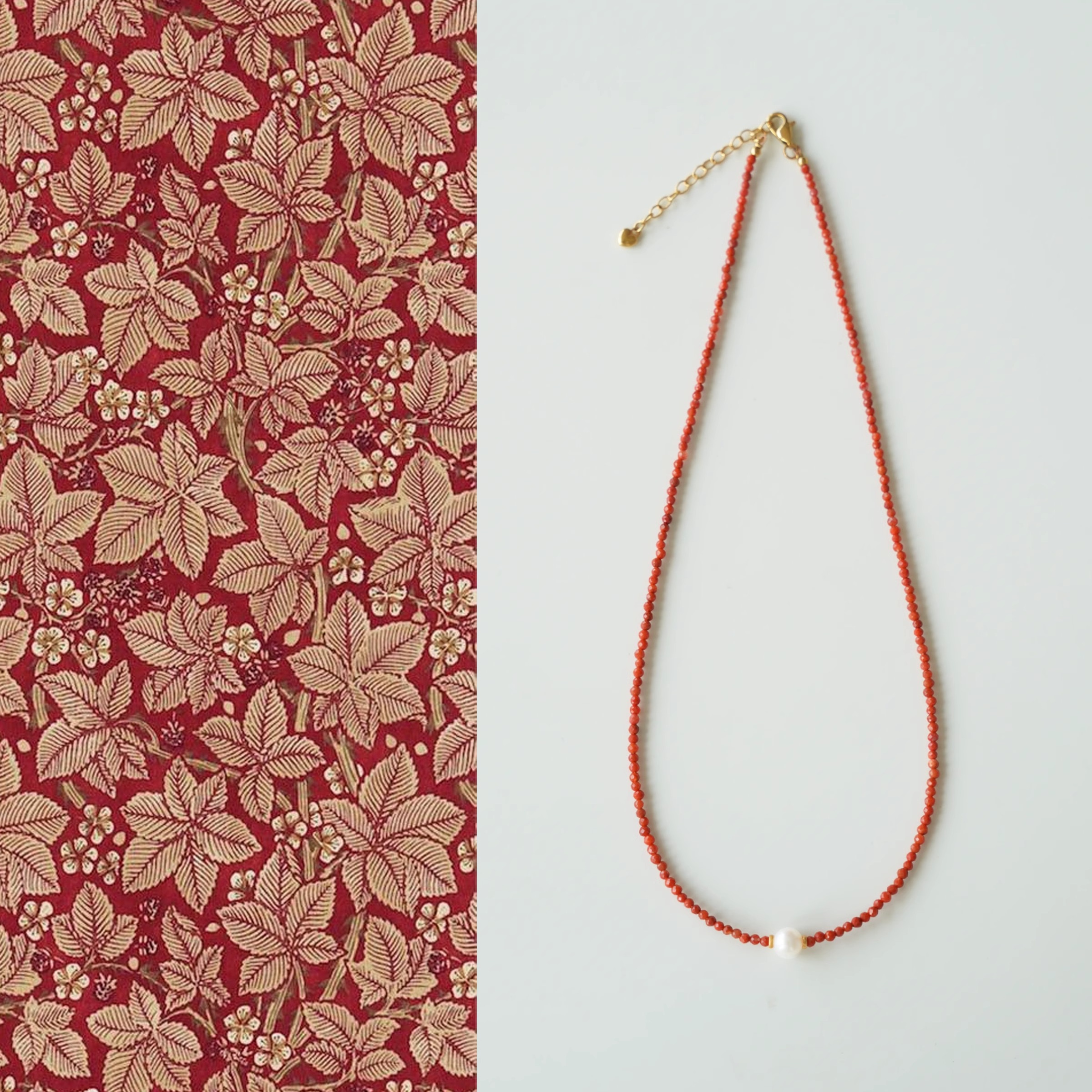 QIANTAO「暖橘」原创新中式天然南红项链女生淡水珍珠锁骨链礼物