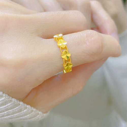 越南沙金四叶草戒指幸运草女戒