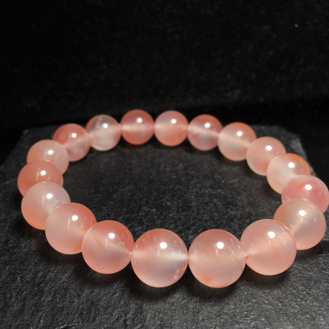 11mm南红玛瑙天然冰飘手串蜜桃粉糖果色圆珠子串珠单圈手链包邮