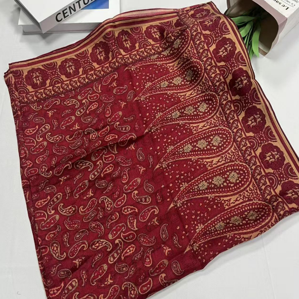 110二经西丽纱方巾-娇红腰游 105cm丝巾