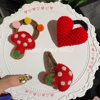 可爱羊毛毡小蘑菇手工钩织发绳