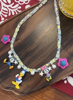 日韩biling闪亮水晶项链米奇米妮唐老鸭树脂卡通短款项链颈链女