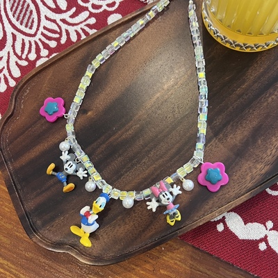 日韩biling闪亮水晶项链米奇米妮唐老鸭树脂卡通短款项链颈链女