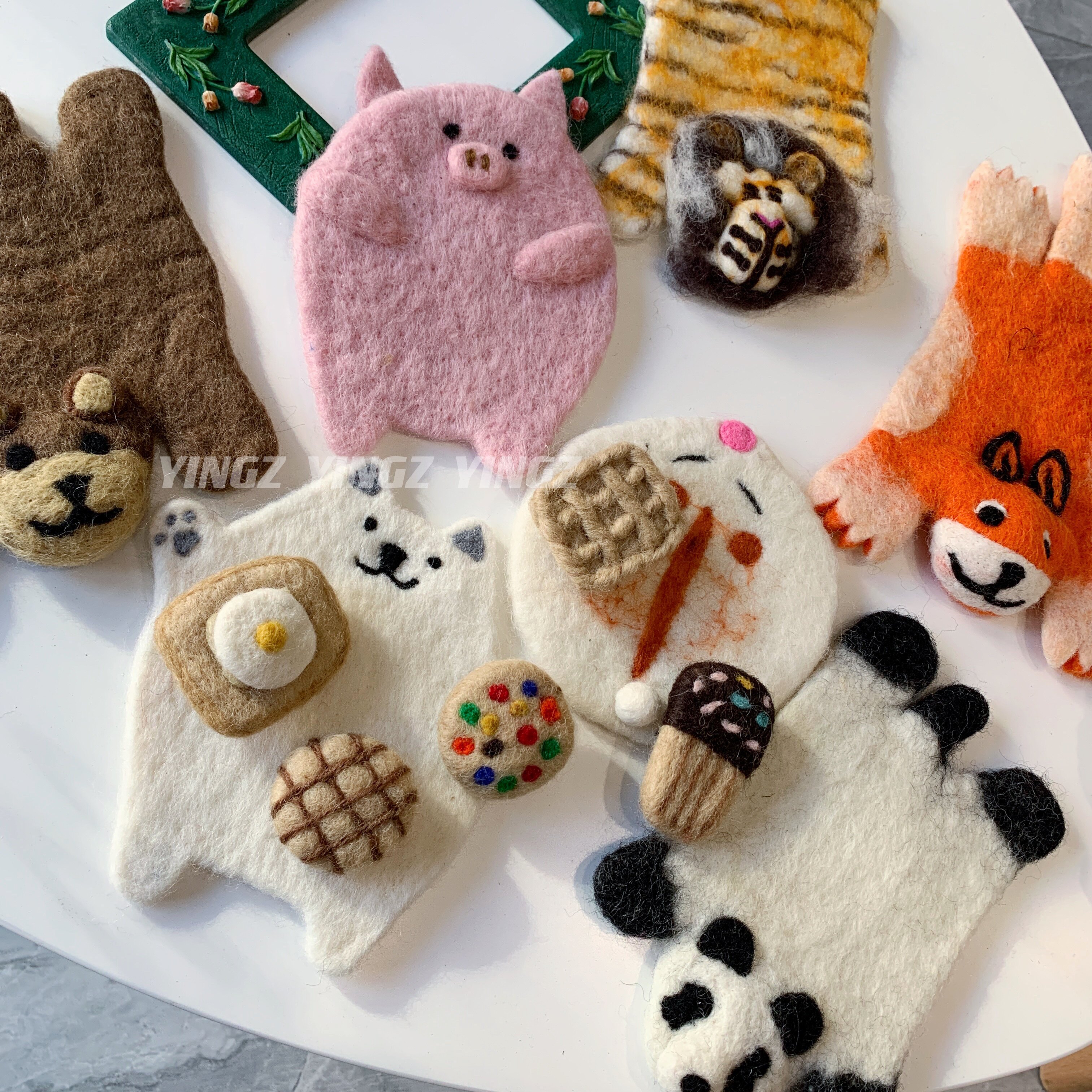 可爱手工进口羊毛毡小动物杯垫小猪北极熊老虎隔热垫吸水拍照道具