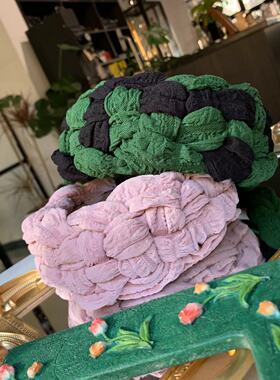 韩国奶油肌理绿色粉色立体泡泡增高颅顶瘦脸宽发卡 头包脸发箍