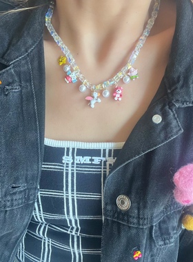 时尚biling闪亮水晶合金卡通星戴兔美乐蒂老虎库洛米短款项链颈链