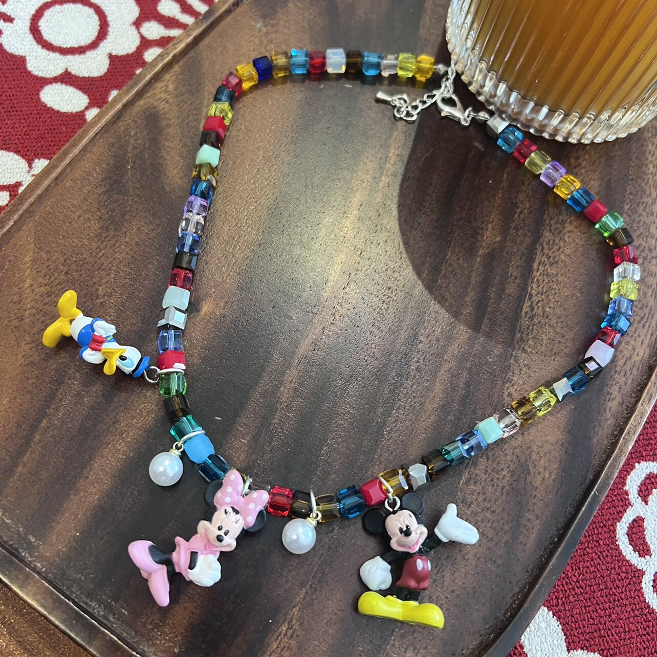 甜酷夏日多巴胺水晶串珠项链女款2025新款趣味卡通米奇老鼠毛衣链