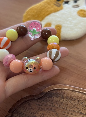 树脂珠子橘色小熊手链礼物手串