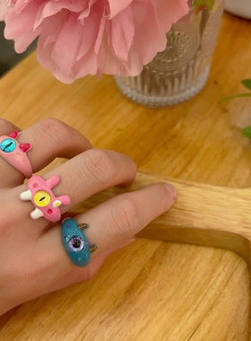 搞怪眼睛开口戒指可爱萌趣设计