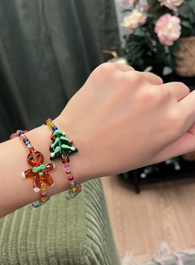 夏季琉璃串珠姜饼人圣诞树手链