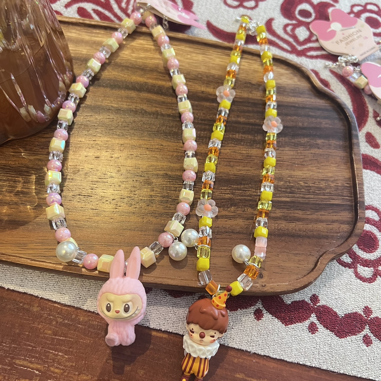 爆款水晶亚克力串珠可爱泡泡玛特拉布布labubu萌粒短款项链颈链