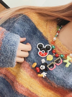 圣诞米老鼠彩色串珠时尚颈链