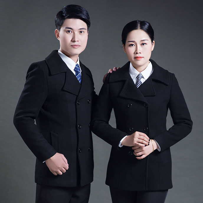新冬季呢子大衣工作服女中长款加棉加厚职业毛呢外套工装情侣同款