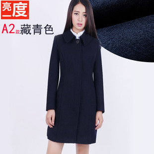 黑色毛呢大衣女中长款修身显瘦妮子加厚工装银行邮政4s店冬装外套