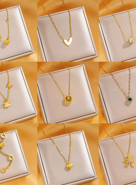 【钛钢】2韩版简约防掉色防过敏玫瑰金四叶草贝壳网红爆款锁骨链