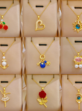 【钛钢】1爱心桃心满钻防掉色防过敏轻奢气质满钻项链百搭锁骨链