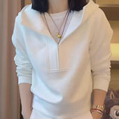 白色连帽半拉链卫衣女2025秋季 上衣潮 温柔慵懒风宽松百搭显瘦长袖