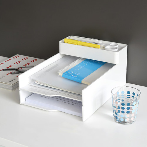 KACO LEMO乐迈A4托盘+收纳盒套装 白色简约桌面商务办公文具 多功